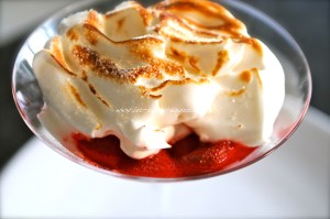 strawberry compote with lavender meringue